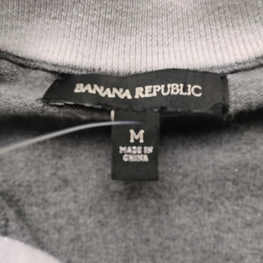Banana Republic Factory Cotton Zip-Collar Pullover Sweater Gray White M